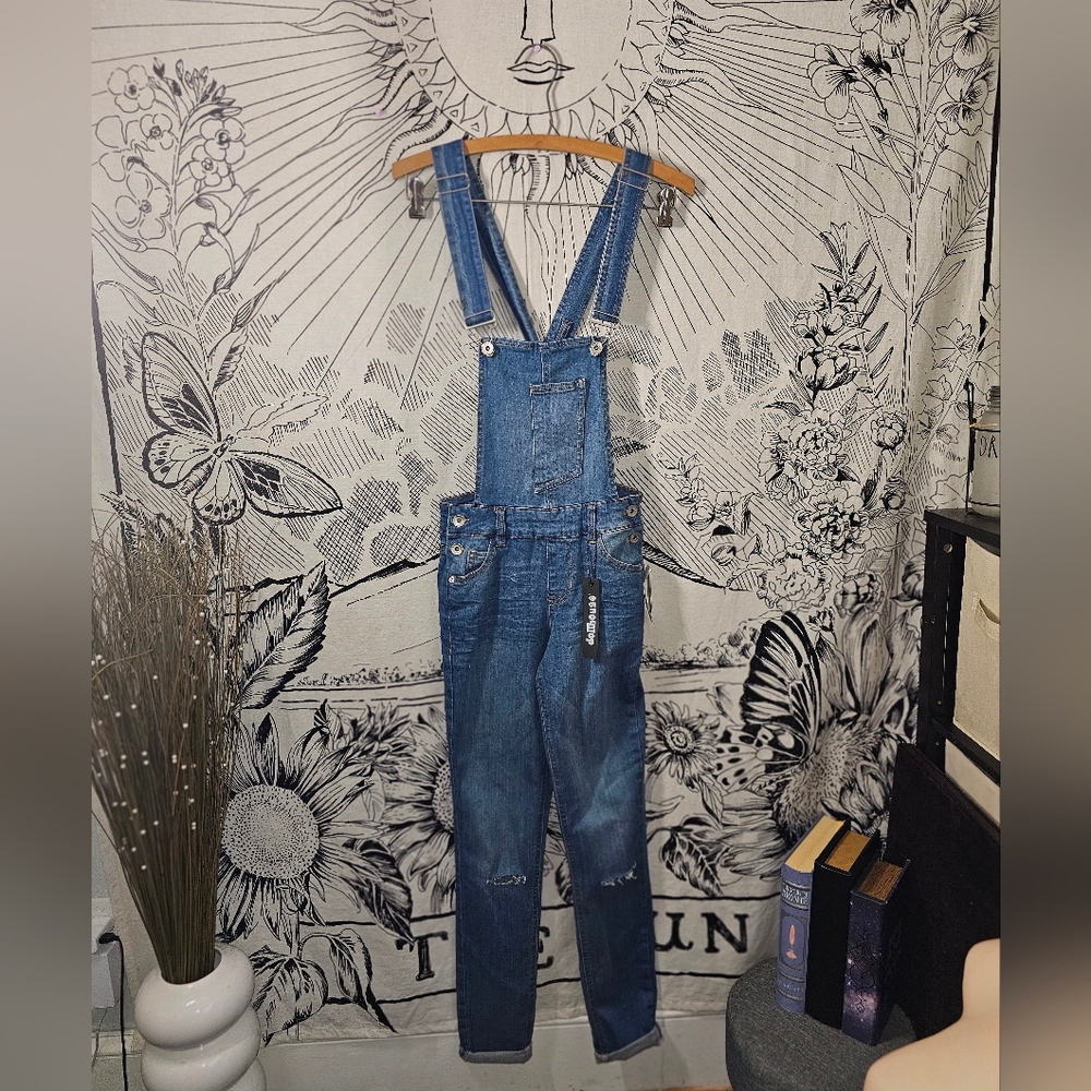 NWT Dollhouse Sz 0 Blue Denim Rolled Cuff Overalls